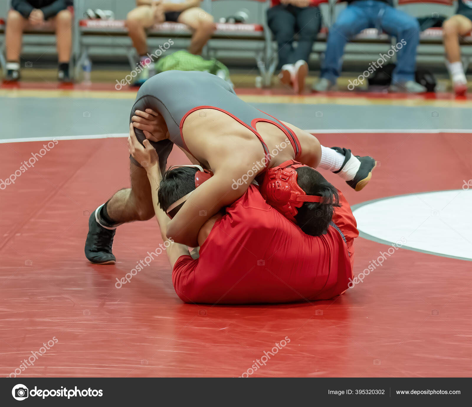 Athletic Male Wrestlers Competing Wrestling Meet Stock Photo by