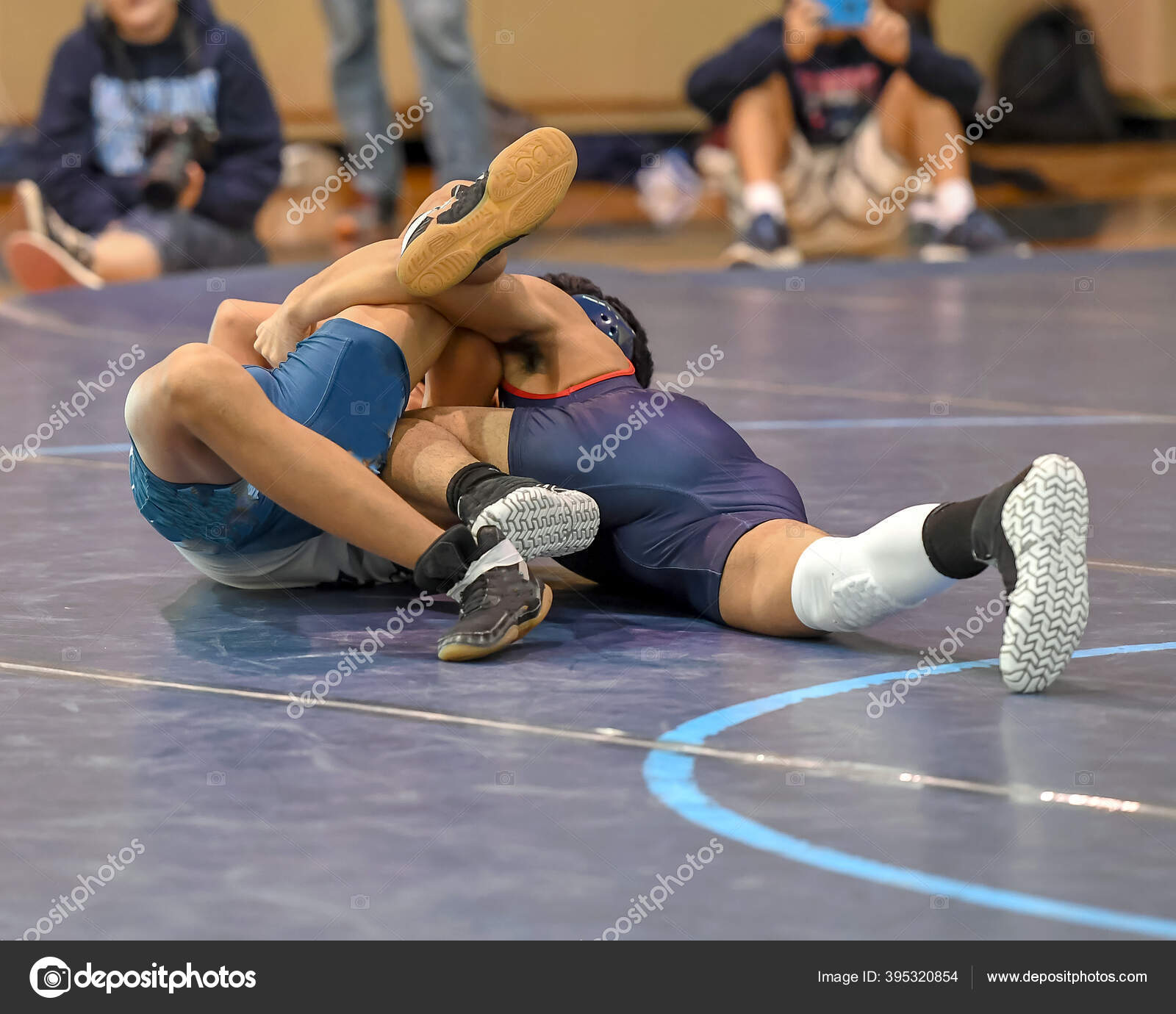 Athletic Male Wrestlers Competing Wrestling Meet Stock Photo by