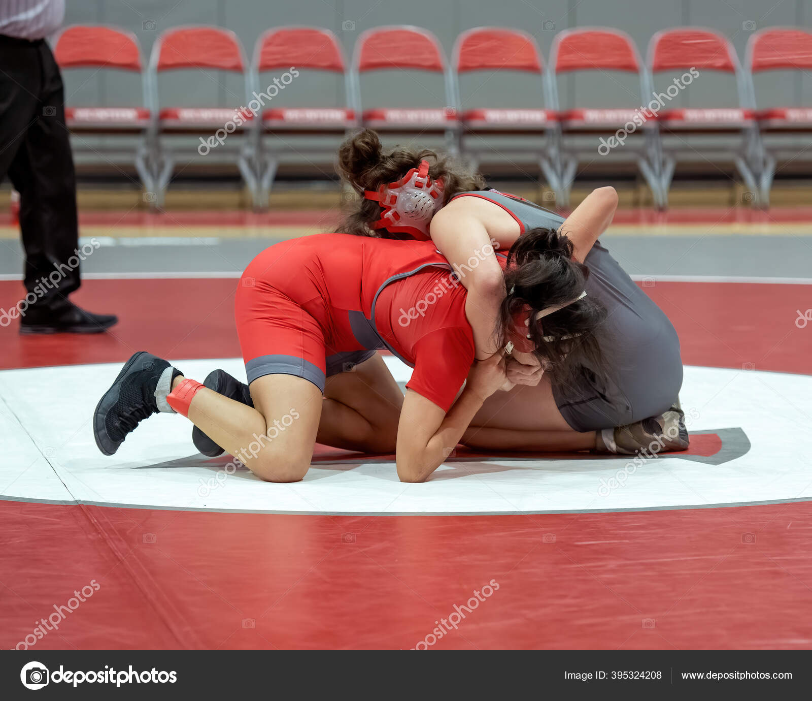 Athletic Female Wrestlers Competing Wrestling Meet Stock Photo by ©jbcalom 395324208