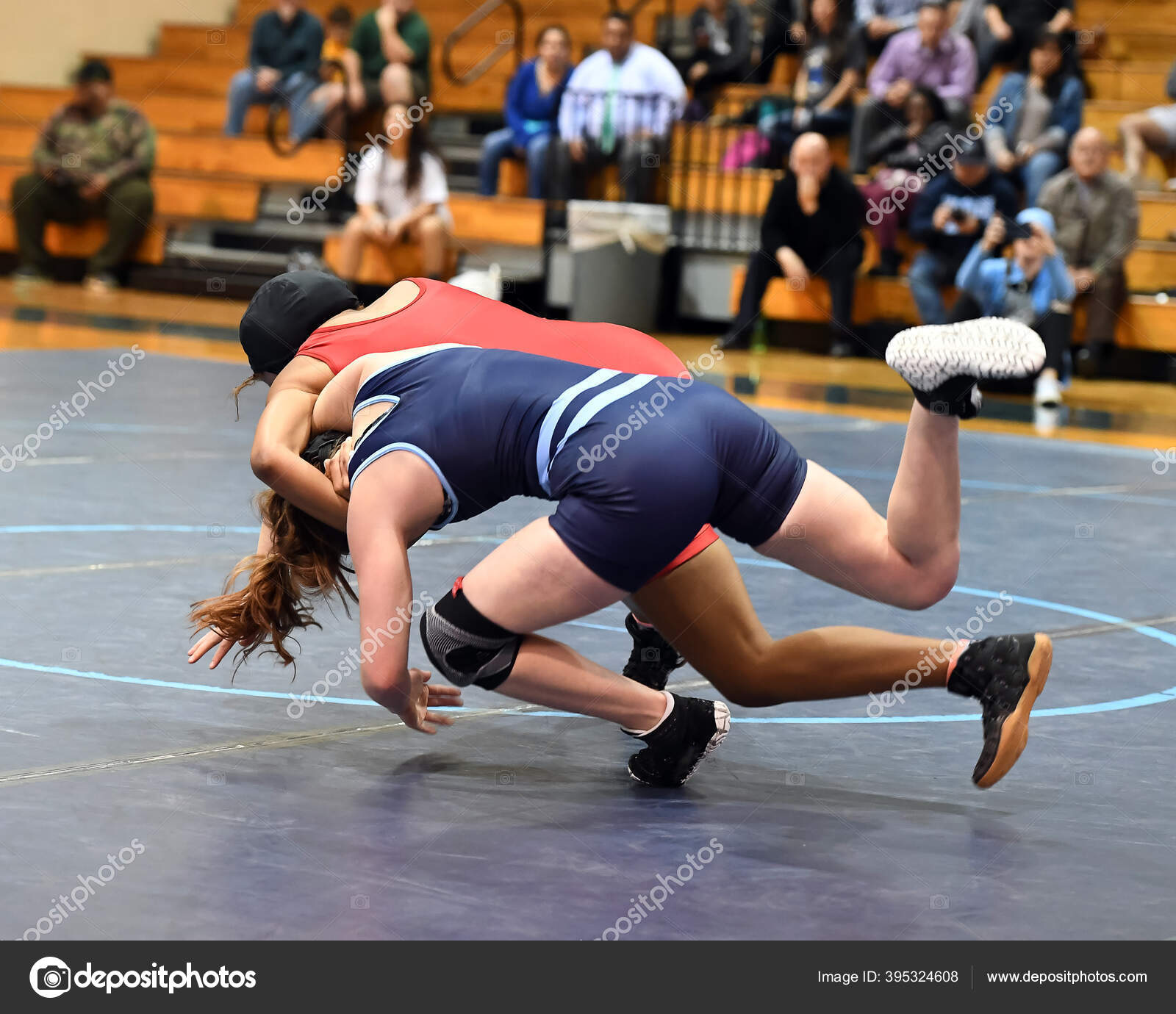 Athletic Female Wrestlers Competing Wrestling Meet Stock Photo by ©jbcalom 395324608