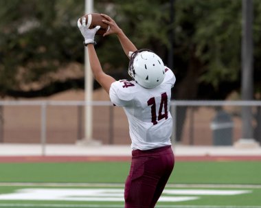 İnanılmaz sporcular, rekabetçi bir futbol maçında harika yakalayıp koşuyor.
