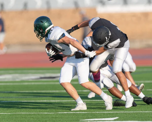 Erstaunliche Athleten Mit Tollen Fängen Und Läufen Während Eines Fußballspiels — Stockfoto