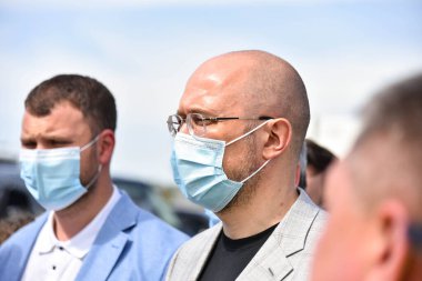 Poltava, Ukrayna - 28 Temmuz 2020: Uluslararası Ekonomi Forumunda Ukrayna Başbakanı Denys Shmyhal
