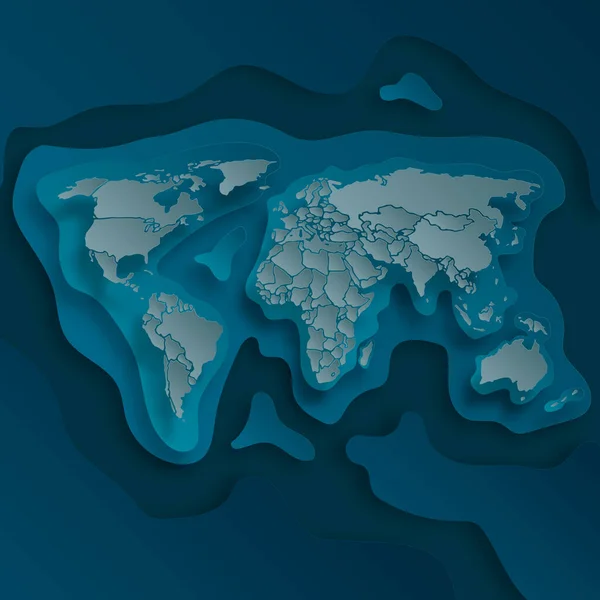 Vektorová Mapa Světa Paper Cut Style — Stockový vektor