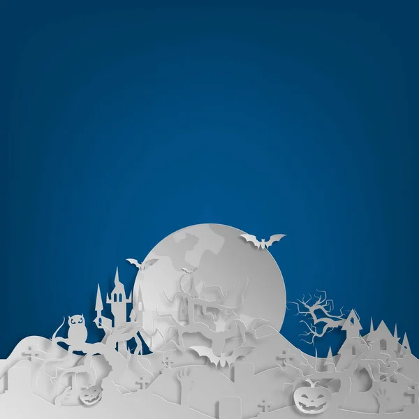 Fondo Corte Papel Vectorial Ilustración Arte Hoguera Con Decoraciones Halloween — Archivo Imágenes Vectoriales