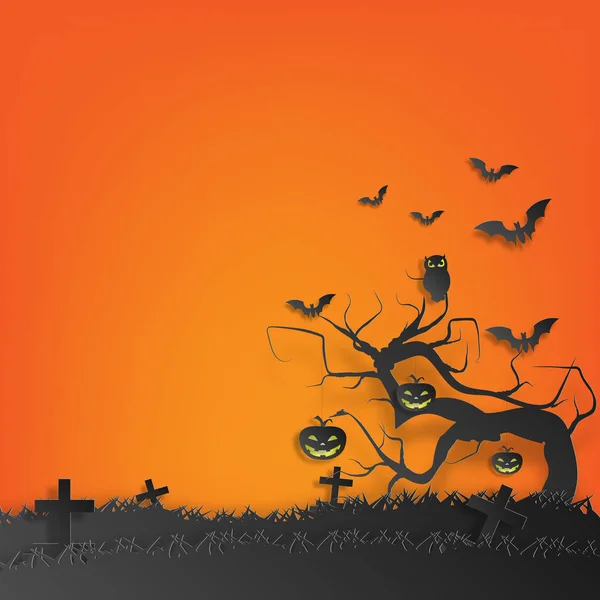 Fondo Corte Papel Vectorial Ilustración Arte Hoguera Con Decoraciones Halloween — Archivo Imágenes Vectoriales