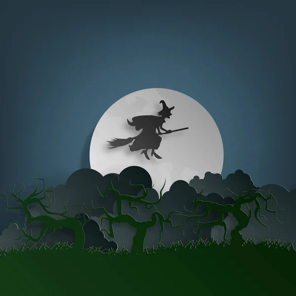 Fondo Corte Papel Vectorial Ilustración Arte Hoguera Con Decoraciones Halloween — Archivo Imágenes Vectoriales