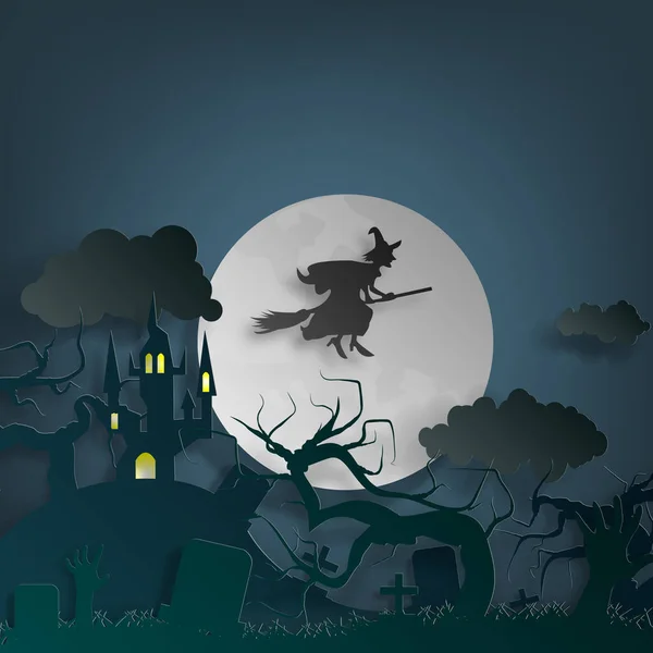 Vektor Papierschnitt Hintergrund Illustration Von Lagerfeuerkunst Mit Dekorationen Halloween Grafikdesign — Stockvektor