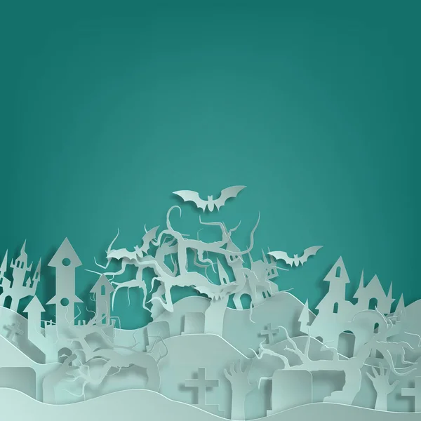 Fondo Corte Papel Vectorial Ilustración Arte Hoguera Con Decoraciones Halloween — Archivo Imágenes Vectoriales