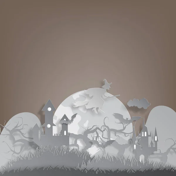 Fondo Corte Papel Vectorial Ilustración Arte Hoguera Con Decoraciones Halloween — Archivo Imágenes Vectoriales