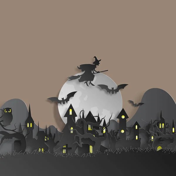 Vektorový Papír Řezané Pozadí Ilustrace Táboráku Umění Dekoracemi Halloween Grafický — Stockový vektor