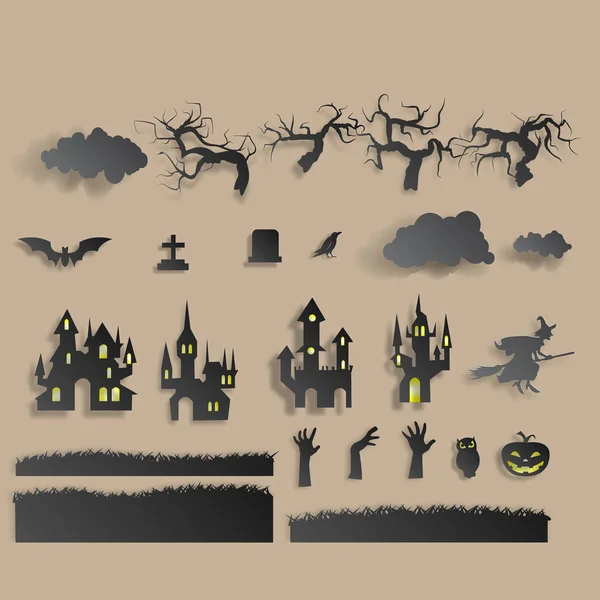 Vector Paper Cut Background Illustration Bonfire Art Ornamations Halloween 할로윈 — 스톡 벡터