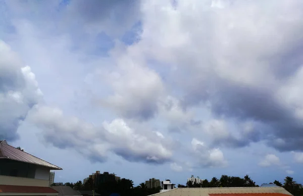 Regenwolken Aus Weiter Entfernung Auf Den Baumwipfeln Die Wolken Sind — Stockfoto