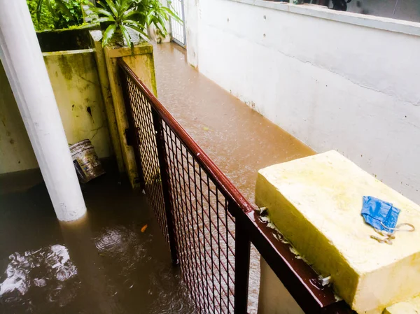 Rain Water Flooded House Crossing Gate Water Has Ripples Due — Stock Photo, Image