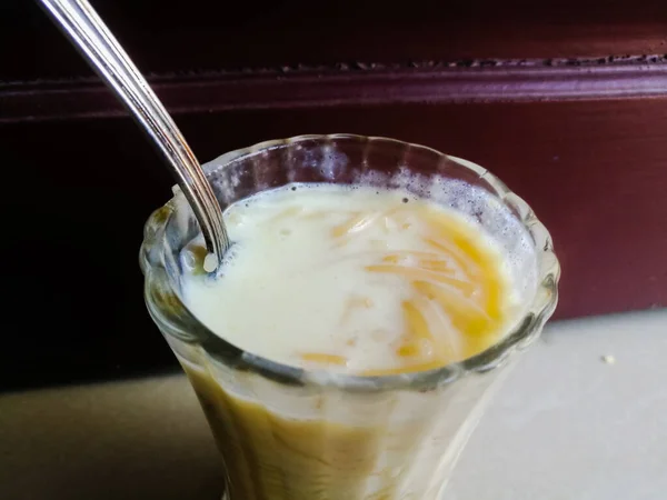 Onam Special Vermicelli Payasam Made Milk Glass Spoon Special Desert — стоковое фото