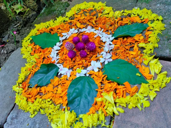Festival Onam Kerala Med Massor Blommor Och Celebrations Använder Färg — Stockfoto