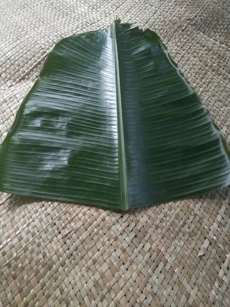 Daun Pisang Untuk Onam Sadhya Ditempatkan Mat Daun Panjang Dan — Stok Foto