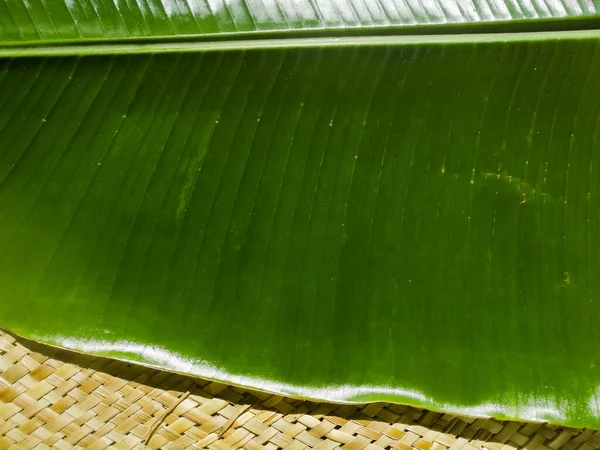 Folha Banana Para Onam Sadhya Colocado Tatame Folha Longa Com — Fotografia de Stock