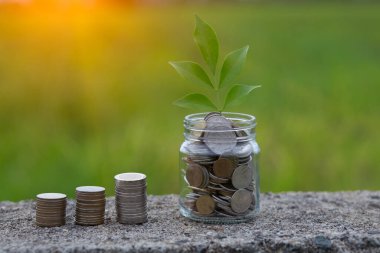 Elle para biriktirmek sürahi bardaklarına bozuk para koymak ve yerde dinlenen bozuk paralar.