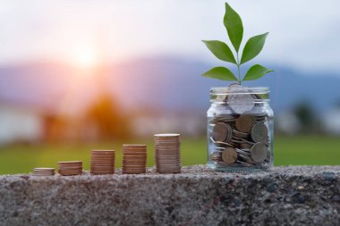 Elle para biriktirmek sürahi bardaklarına bozuk para koymak ve yerde dinlenen bozuk paralar.