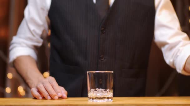 Waitress Pouring Whiskey Glass Customers Sit Drink — Stock Video