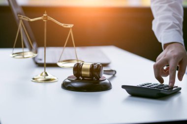 Judge gavel with Justice lawyers having team Concepts of Law and Legal services