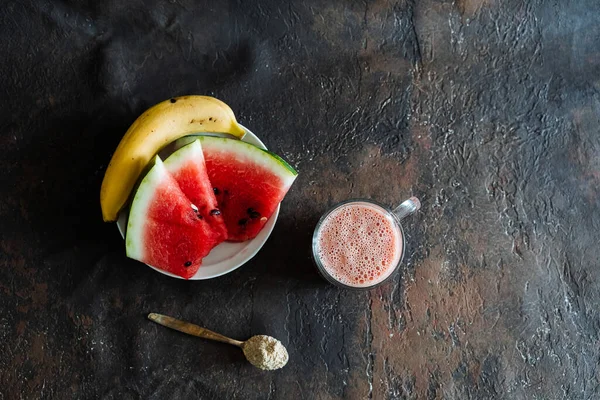 Sandía Saludable Cóctel Plátano Bebida Desintoxicación Batido Proteínas Para Bajar — Foto de Stock