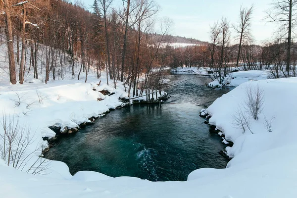 Open Water Winter Winter Landscape River Snow Lies Banks River — Stock Photo, Image