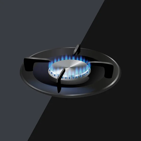 Современная Газовая Горелка Голубым Пламенем Черная Стальная Решетка Изображение Кухонной — стоковый вектор