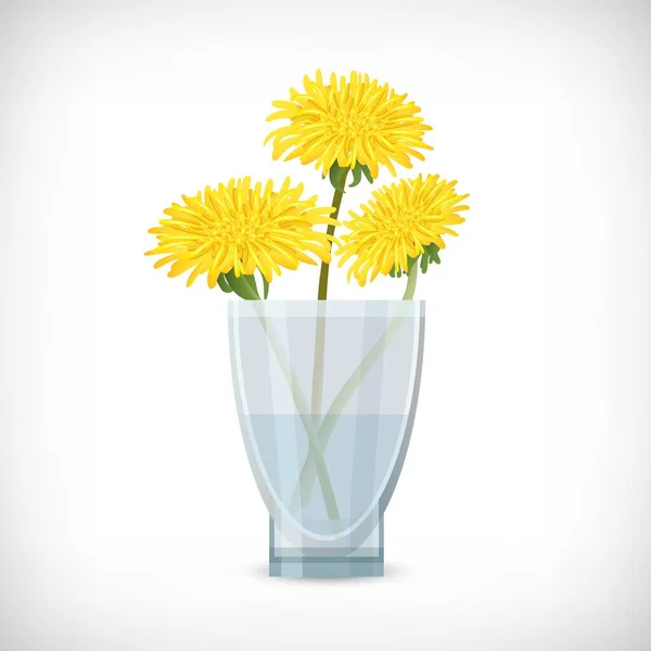 Jarrón Transparente Con Flores Amarillas Recipiente Vidrio Decorativo Para Plantas — Archivo Imágenes Vectoriales