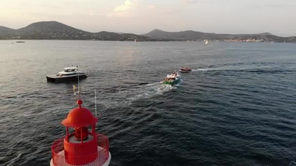 Saint Tropez Fransa Akdeniz Üzerinde Uçan Sttropez Tekne Yatları Hava — Stok video