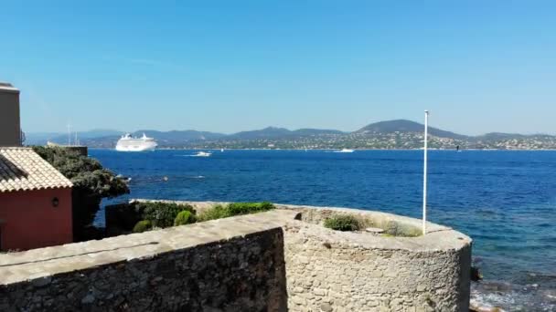 Saint Tropez Fransa Akdeniz Üzerinde Uçan Sttropez Tekne Yatları Hava — Stok video