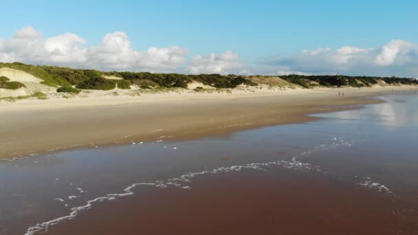 지방의해 백사장에서 파도가 보이는 아름다운 모래사장에서 듯흐르는 — 비디오
