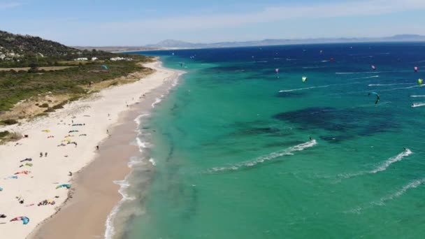 Riesiger Sandstrand Wunderschöne Atlantikküste Mit Leichten Meereswellen Erstaunlicher Ort Während — Stockvideo