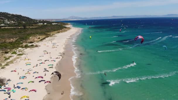 Riesiger Sandstrand Wunderschöne Atlantikküste Mit Leichten Meereswellen Erstaunlicher Ort Während — Stockvideo