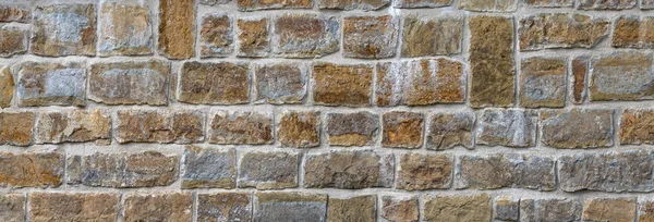 Stare Kamienne Ściany Wykonane Kwadratowego Brązowego Szarego Kamienia Naturalnego Rzędach — Zdjęcie stockowe