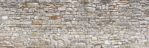 Panorama Old Gray Wall Rough Many Small Rectangular Hewn Natural — Stock Photo, Image