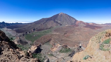 Tenerife milli parkı Las Canadas del Teide Panorama, Teide manzaralı dağ Montana de Guajara fotoğraflandı