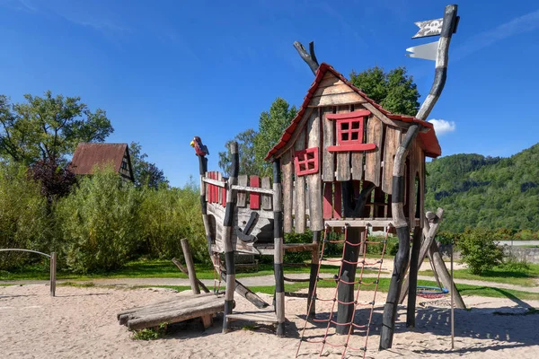 Adventure Playground Pirate Play House Made Wood Public Park — Stock Photo, Image