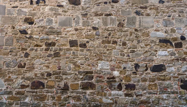 Vieux Mur Brun Gris Fait Nombreuses Pierres Différentes Prises Dans — Photo