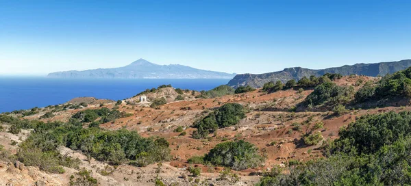 Gomera Paisaje Sobre Vallehermoso Capilla Ermita Coromoto Con Vistas Tenerife — Foto de Stock