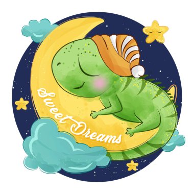 Ay resimlerinde uyuyan sevimli iguana.