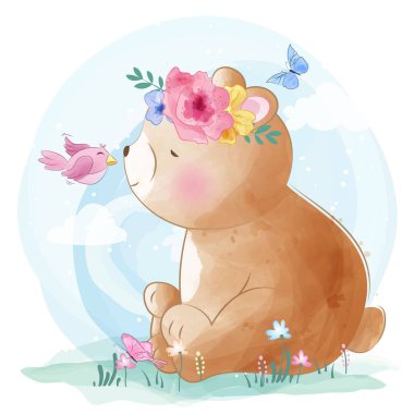 Kelebek resimli şirin bir ayı