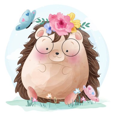 Çiçekli resimli şirin kirpi.