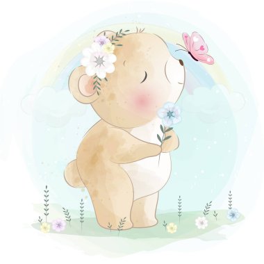 Kelebek resimli şirin bir ayı