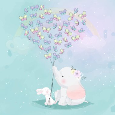 Tavşan resimli şirin bir fil.