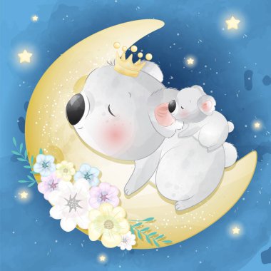Tatlı koala anne ve bebek illüstrasyonu