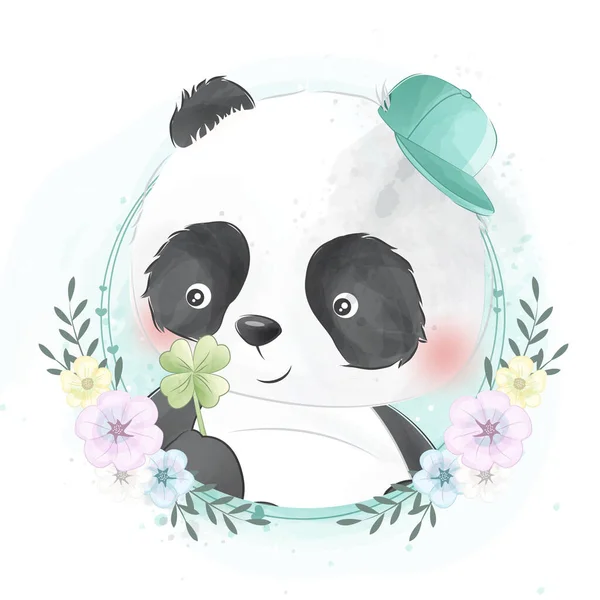 Cute Panda Floral Illustration — Stock Vector