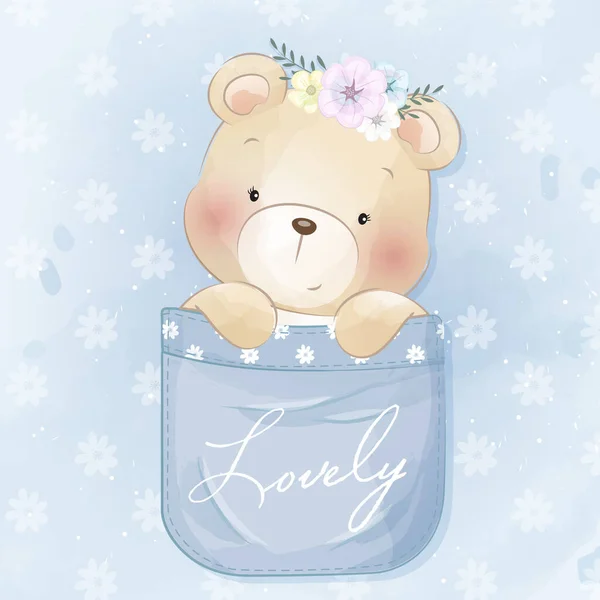 Cute Bear Sitting Pocket Illustration — Stock Vector