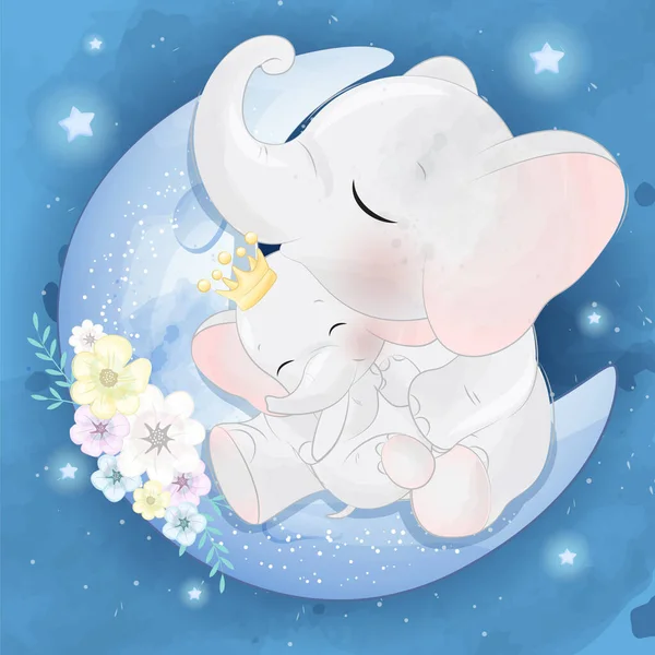 Carino Elefante Madre Bambino Illustrazione — Vettoriale Stock